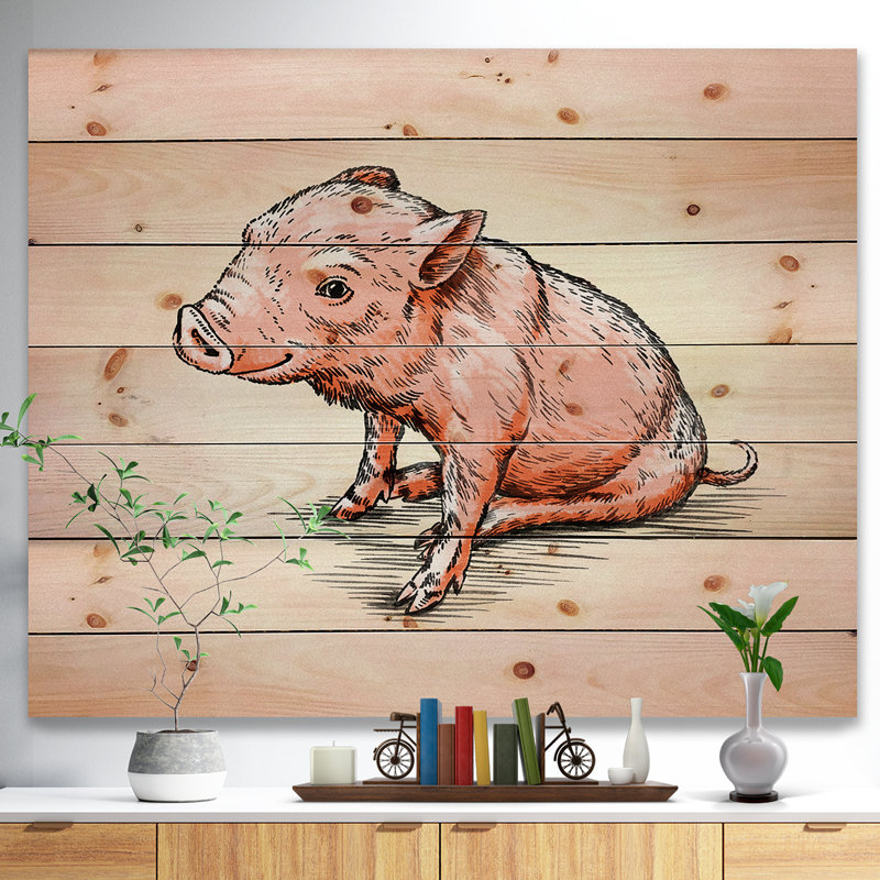 « sourire porc », impression, Bois, H 36 po x l 46 po x P 1,5 po