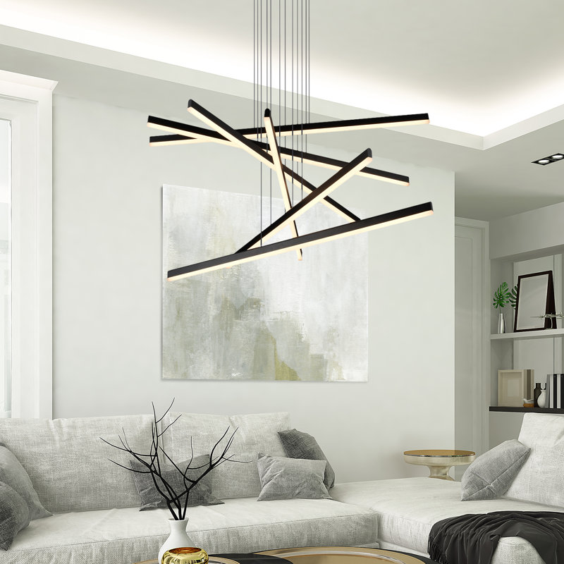 Sirius 32-in 6-Light Linear Integated LED Chandelier Height Adjustable ETL Certified Plank Pendant
