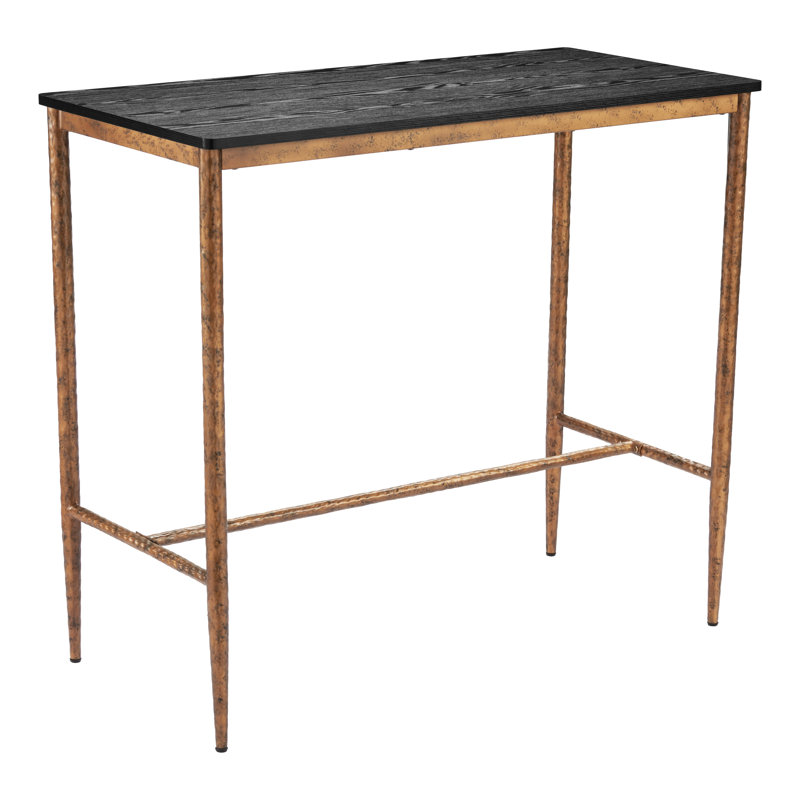 Nida Black Faux Wood and Bronze Industrial Bar Table