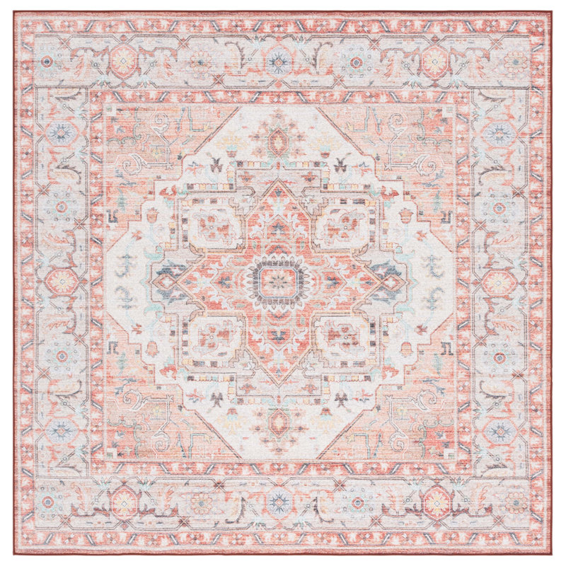 Tapis rouge clair / beige Arizona 913, Carré 6 pi