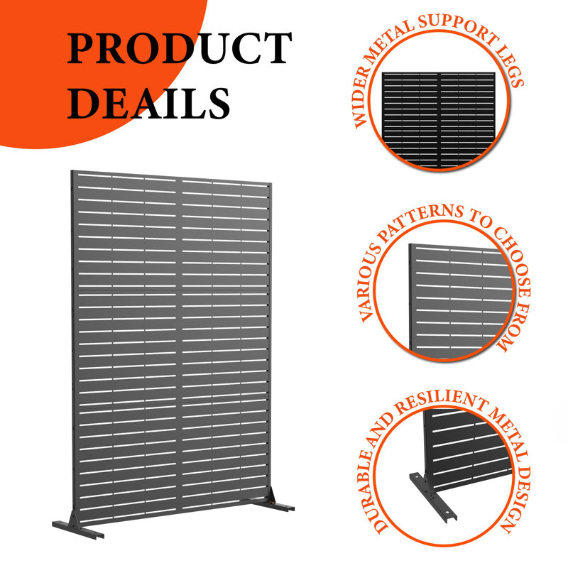 Freestanding Metal Privacy Screen with Stand, Decorative Outdoor/Indoor Divider Windbreak, Weatherproof For Balcony, Patio, 120x180cm, Horizontal Stripes