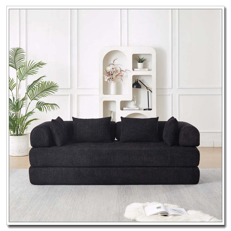 Canapé-lit convertible de 78,9 pouces avec design modulaire et tissu chenille, Chenille noir
