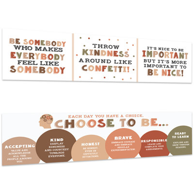13"X48" Large Throw Kindness Growth Mindset Classroom Banner Sign For Teachers, Wall Decor Boho Gender Neutral Theme, 2-Pk