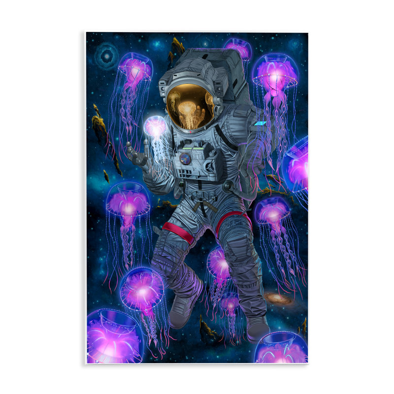«Cosmic Encounter Astronaut & Jellyfish», art mural par Vincent Hie, H 19 po x l 13 po