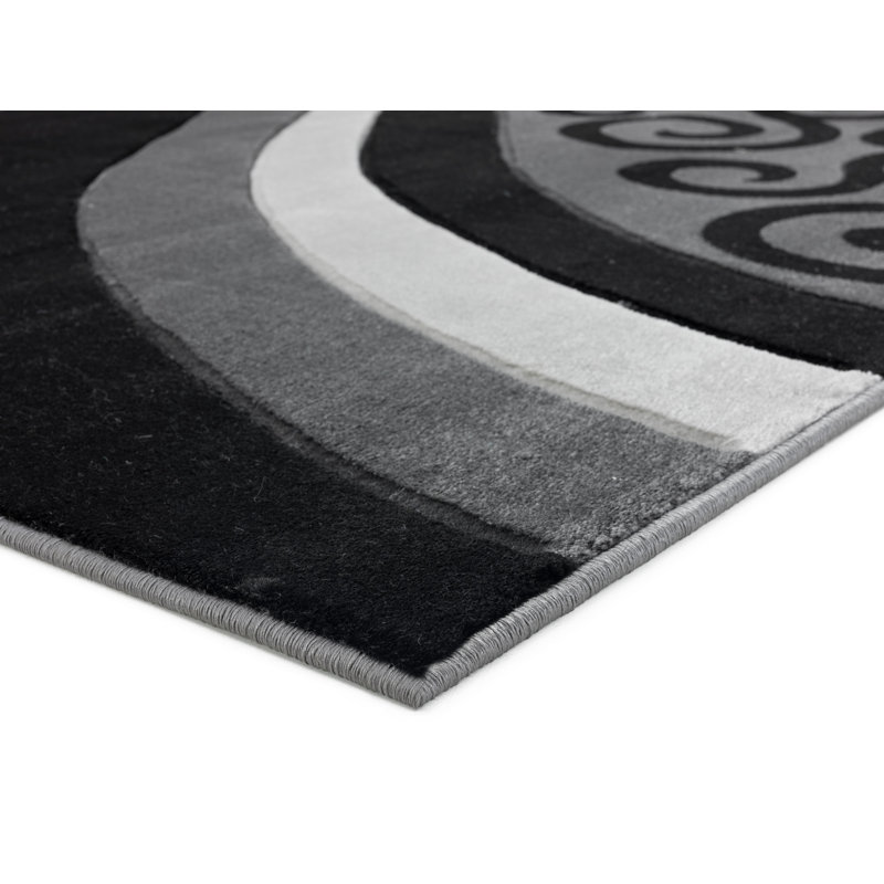 Tapis gris / noir Anjolie, Rond 8 pi 1 po