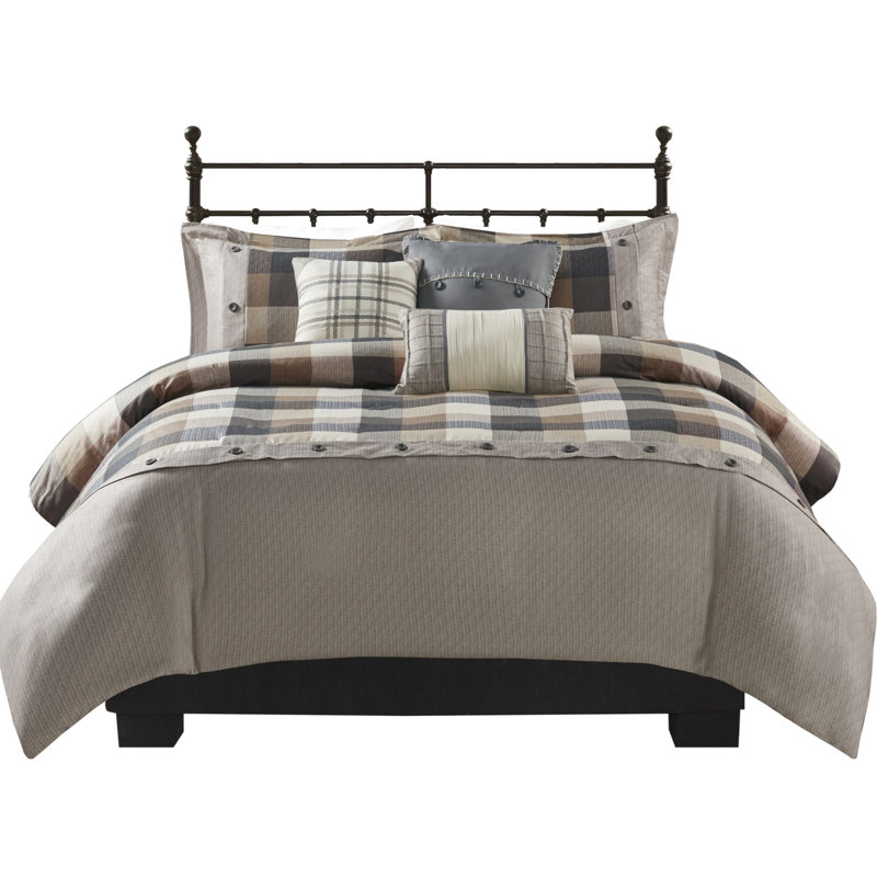 Très grand / très grand lit à chevrons avec motif audacieux et coussins décoratifs Housse de couette confortable, Beige