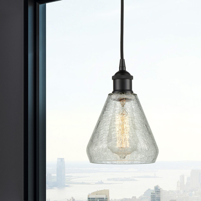 Luminaire suspendu conique à 1 lumière Petronille, Noir mat