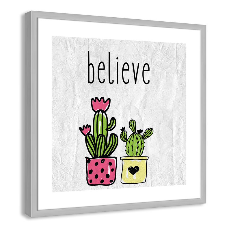 Cactus B, art encadré, 22.5" H x 22.5" W x 1.18" D, Encadré de boîte argent