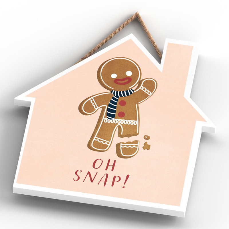 Xmas Oh Snap Gingerbread Wooden House Plaque, 9.9cm H x 9.9cm W x 0.5cm D
