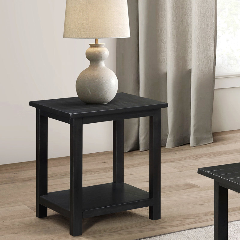 Table de bout en bois avec tablette, Noir patiné
