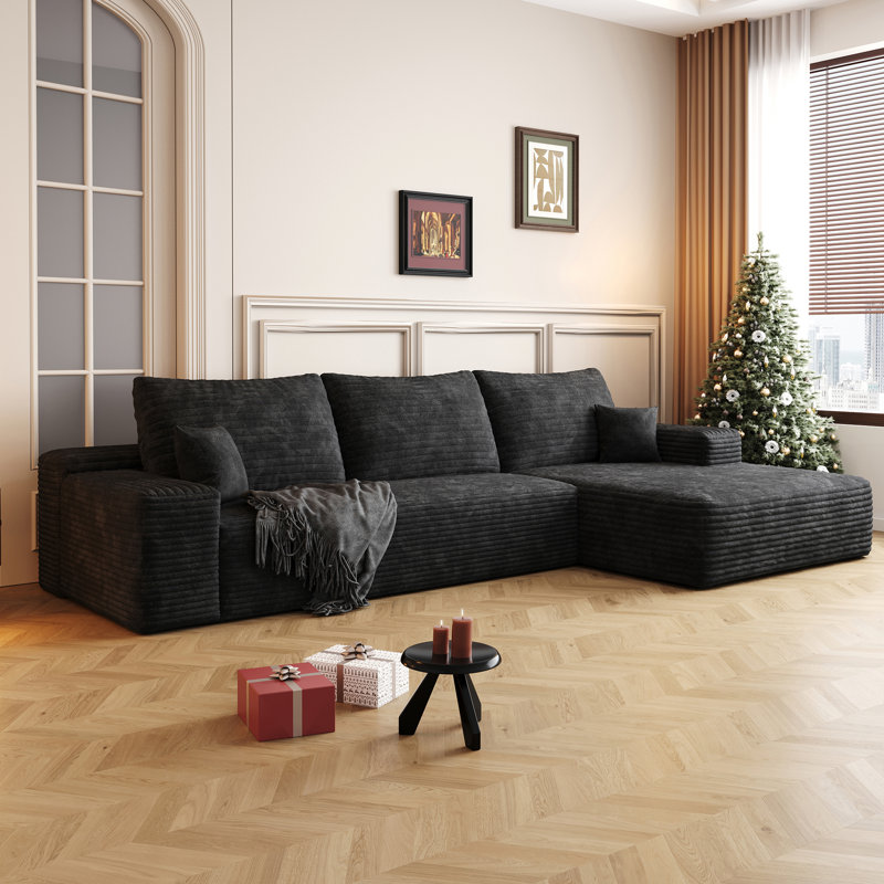 Canapé modulaire Boneless Cloud avec méridienne en forme de L, siège moderne en velours côtelé profond, aucun assemblage requis