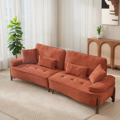 102.98" W Pillow Top Arm Tufted Seat Sofa With Solid Wood Legs