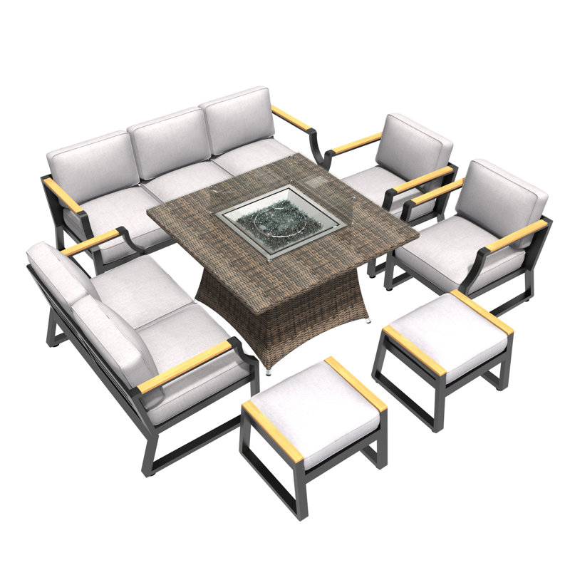 Evander Wicker 7 - Person Patio Conversation Set with Cushions