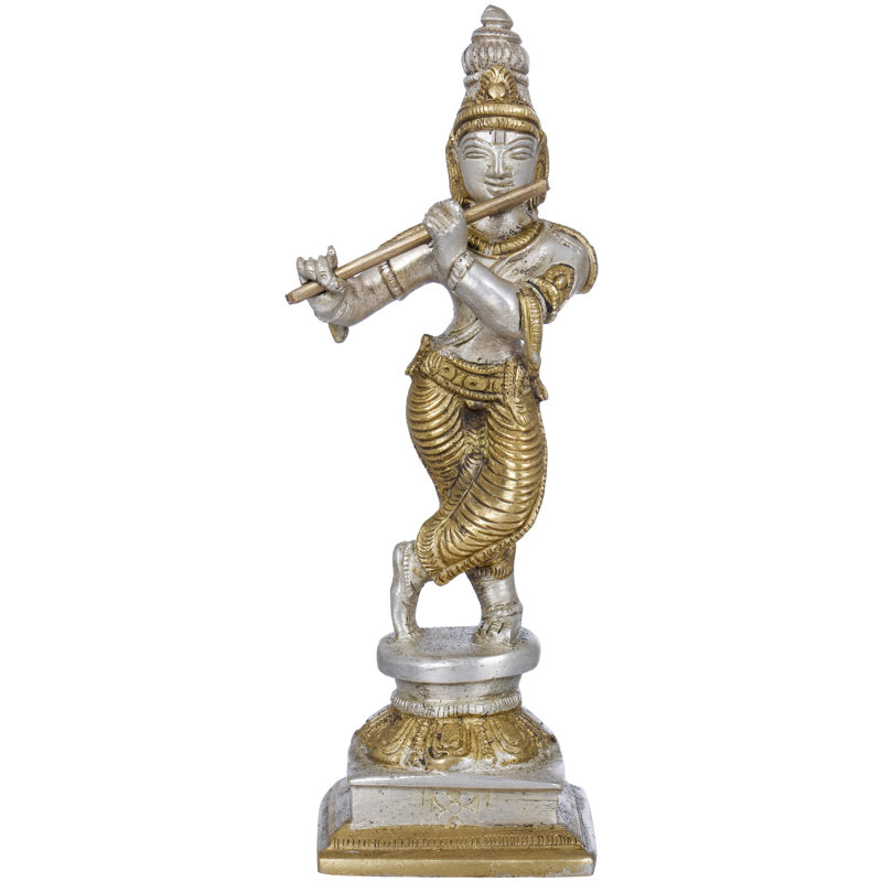 Figurine Lord Krishna jouant de la flûte, Argent / or