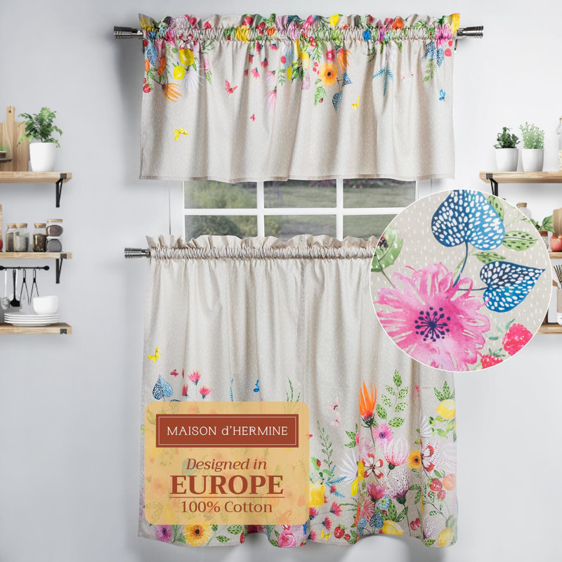 Ensemble de rideaux de cuisine 100% coton Maison d 'Hermine