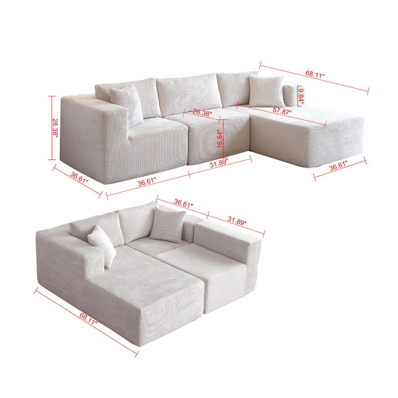 Canapé modulaire en L 3 pour la chambre à coucher Atalanta, Beige