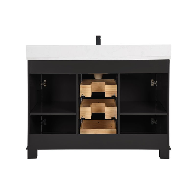 48" Solid Wood Sink Vanity  With 1' Artificial Stone Top, Tricorn Black, Rose Gold