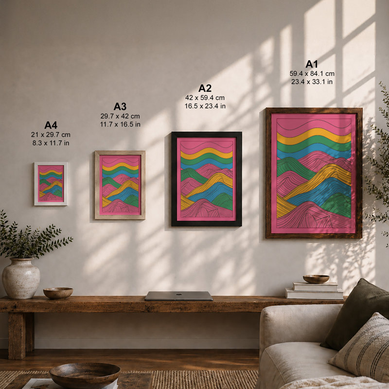 Flowing Landscape Forms Modern - Framed Print, A4 - 29.7 x 21.0 cm, White