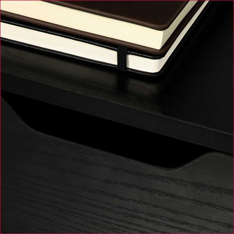 Armoires | Armoire de rangement à 3 tiroirs sous le bureau avec roulettes, grain de bois noir contemporain | Panneau de particules | Noir