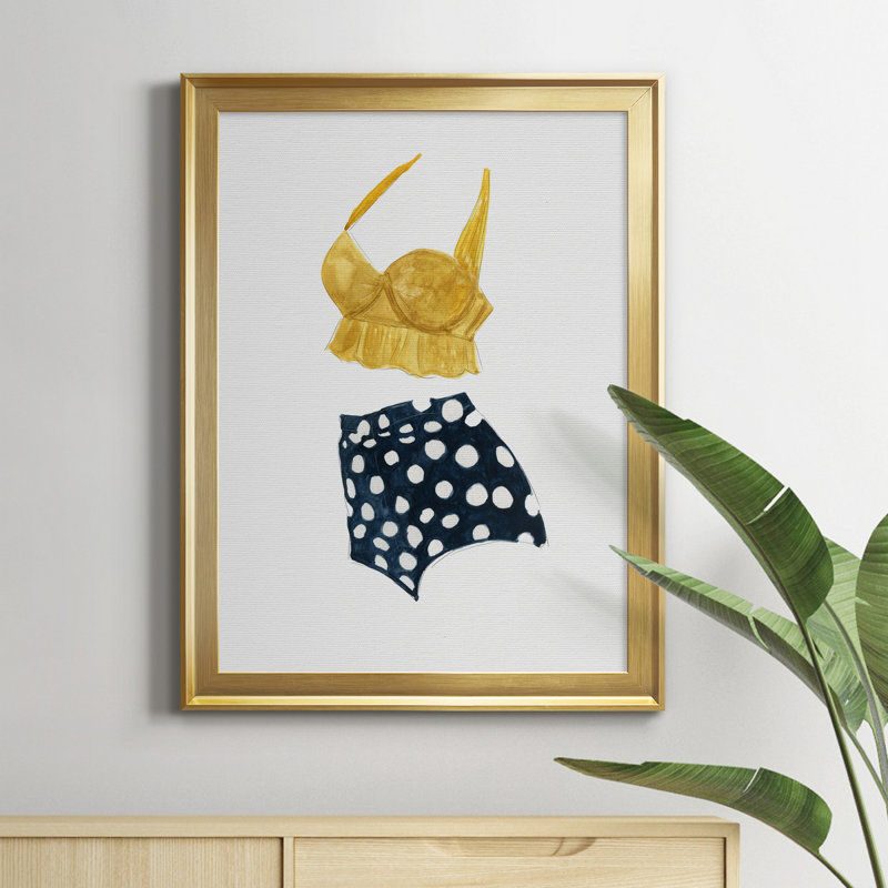 Rétro maillots de bain IV - Peinture sur toile encadrée, H 18,5 po x l 24,5 po x P 1,5 po, Or