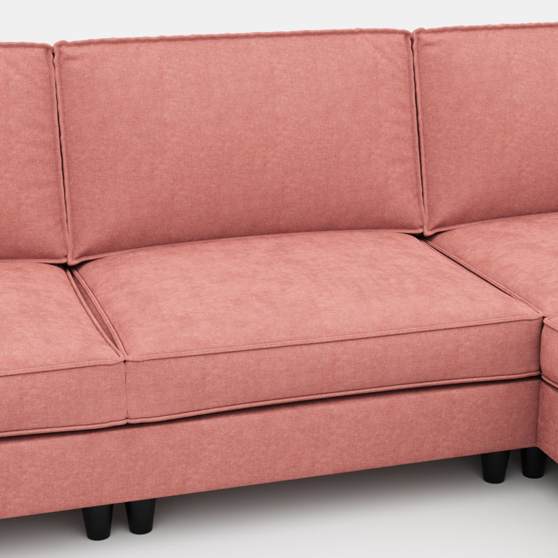 107.8'' Red 4 - Seat L Shaped Couch With Movable , Arm Pockets, Modern Fabric For Cozy Home Office Setup, Breathable Skin Fabric, Pocket Springs, High Density Foam, Frame, 800 Pound Support, Legs Per