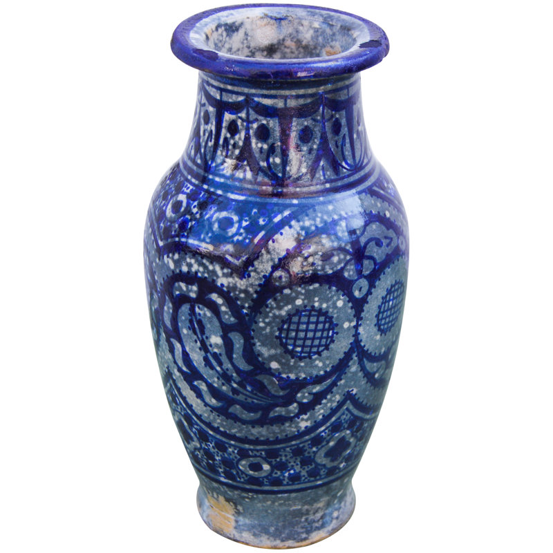 Blue/White 9" Indoor / Outdoor Ceramic Table Vase, Dark Blue