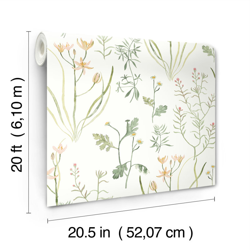 Alpine Botanical Floral Peel & Stick Wallpaper Roll, Peach