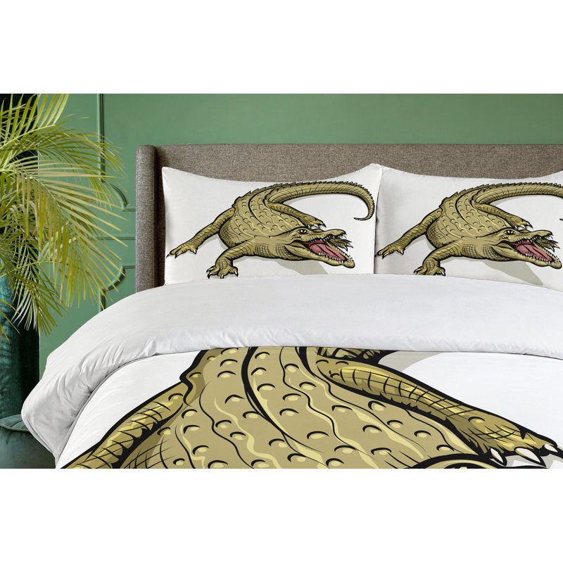 Twin White Navy Reptile Duvet Cover Set with Pillow Sham