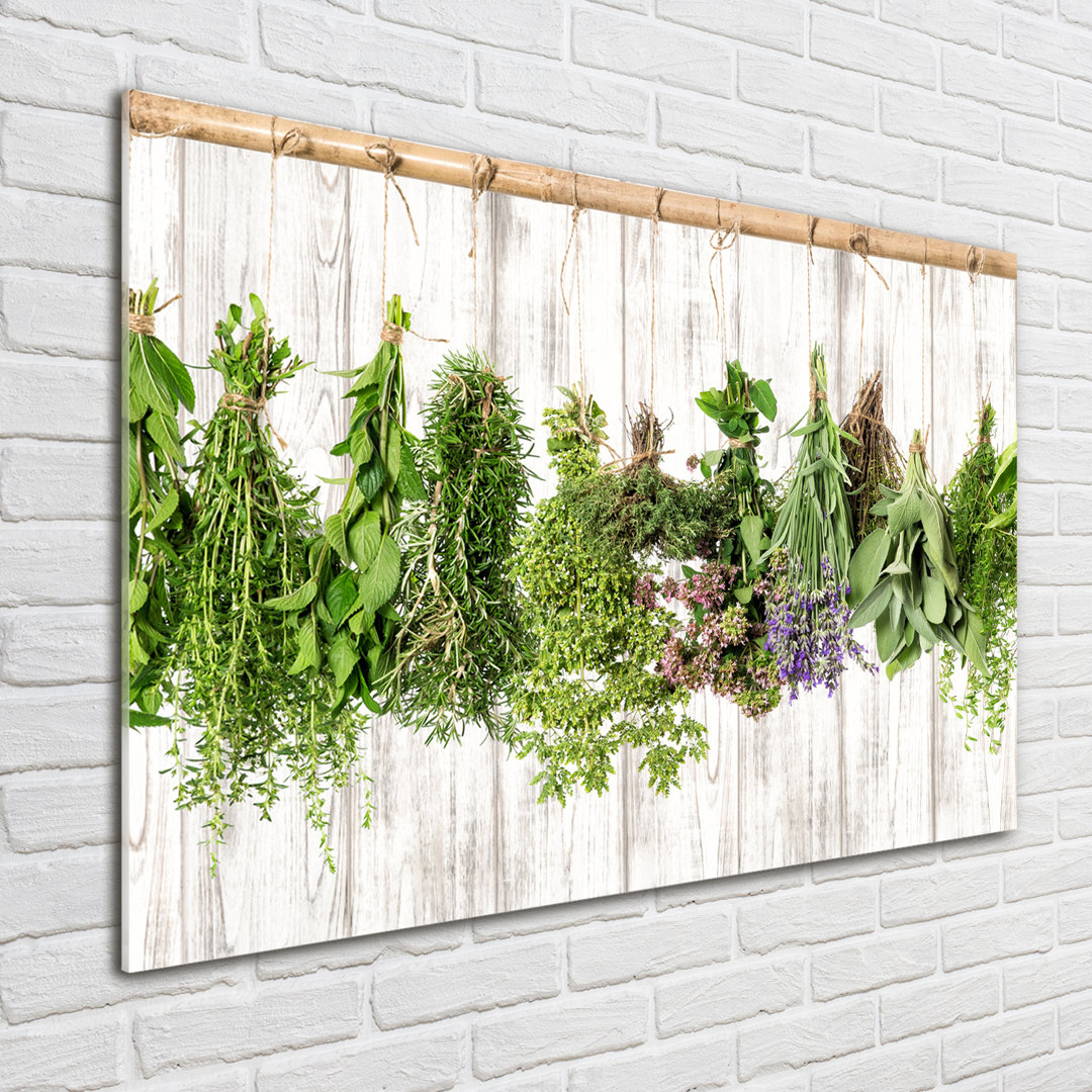 Glasbild Herbs On A String