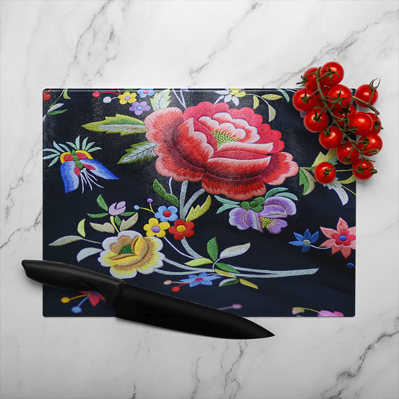 Vibrant Flowers Glass Chopping Board
