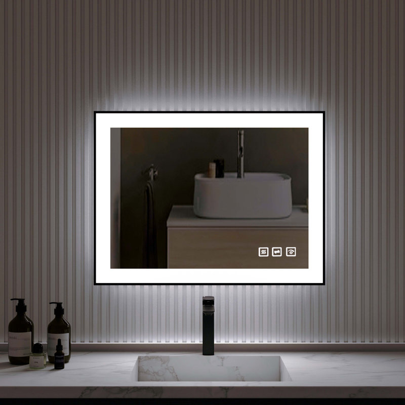 Miroir de salle de bain multifonctionnel éclairé, H 32 po x l 24 po