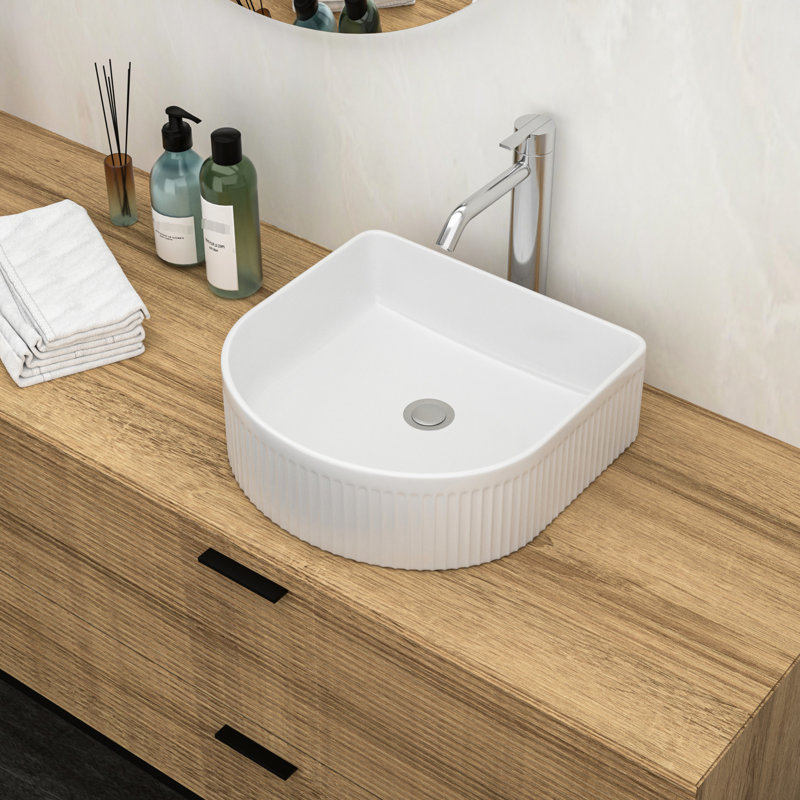 Lavabo de salle de bain vasque en céramique 15,83 "X 13,64" - Élément de décoration moderne, blanc, teint, blanc