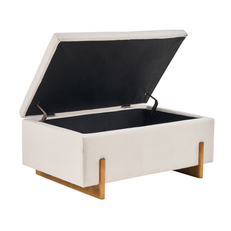 Repose-pieds de rangement moderne avec couvercle relevable et pieds en bois massif Modern, Beige