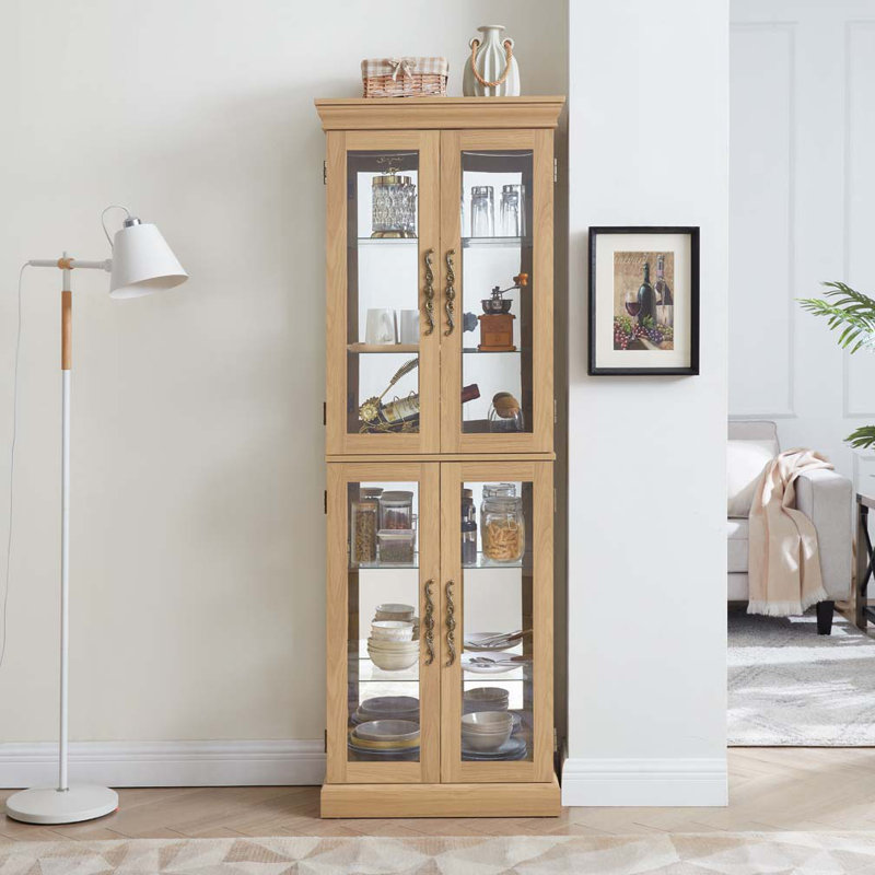 Armoire de rangement en verre, H 71,26 po x l 24,21 po x P 12,2 po, Chêne clair