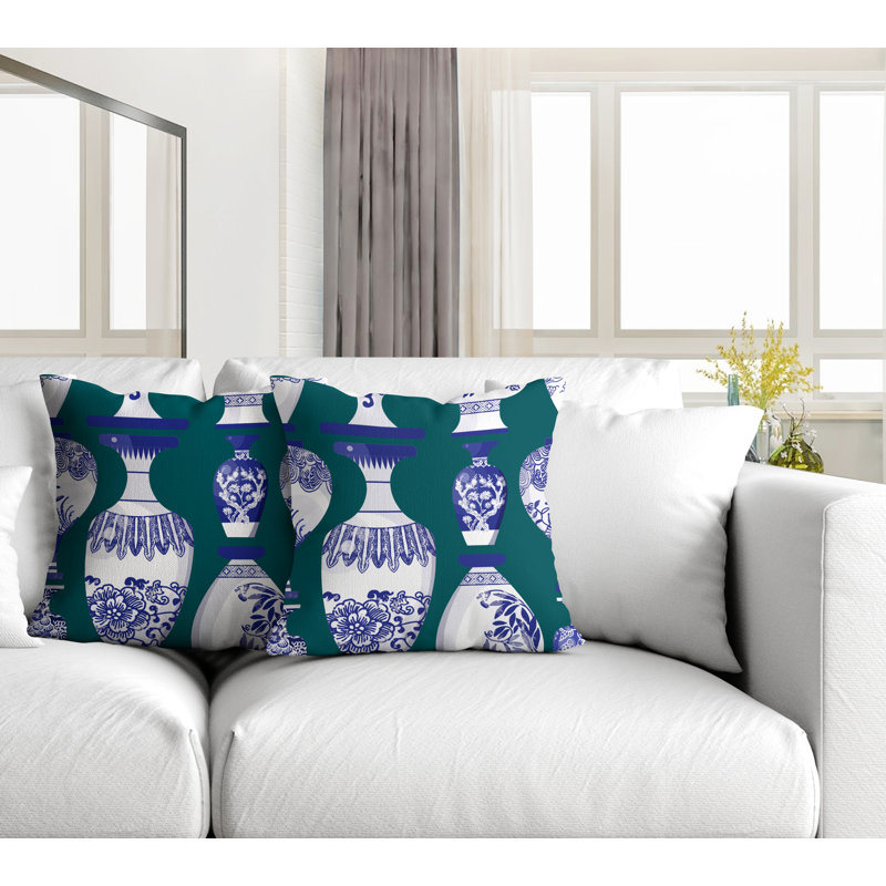  Coussin décoratif intérieur / extérieur abstrait, L 17 po x H 17 po, Émeraude