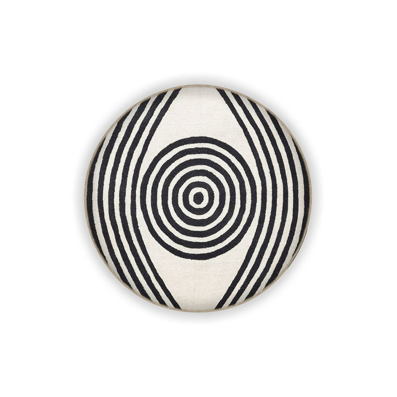 Black And Beige Themed Geometric Patterned Creative Modern Decorative Carpet, Round 5'