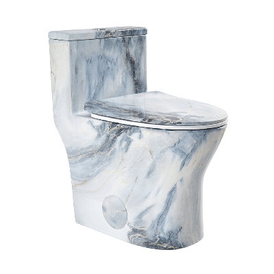 Los Flexi Ocean Blue Marble Veining One Piece Toilet, 24.8" Depth Compact Toilet with 18" ADA Chair Height, 1.0/1.28 GPF Swirl Dual Flush, Elongated Bowl, Soft Close Seat, 12" Rough-In
