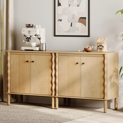 Sideboard Buffet Cabinet With Solid Wood Legs,Oak