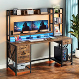 Computer Desk with Drawers & Power Outlets,59"Home Office Desk with HutchGaming Desk with LED Lights