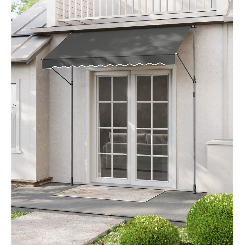Dakota Fields 120cm W x 250cm D Polyester Cover Retractable Patio Awning, Anthracite Grey