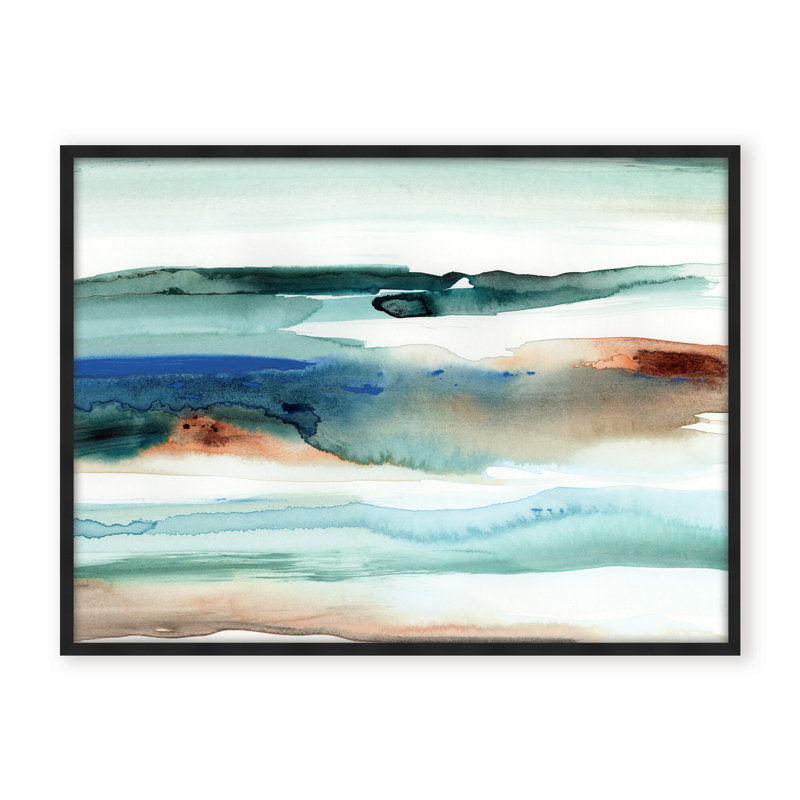 Coastal Retreat Beach Waves Abstract, Framed Canvas, 16" H x 24" W x 2.375" D, Black
