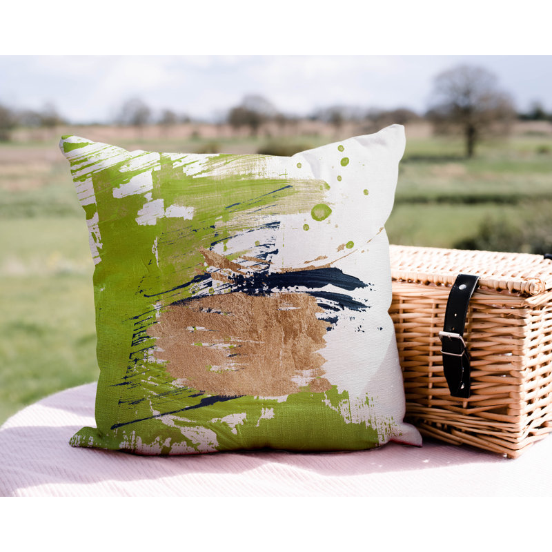 Coussin décoratif intérieur / extérieur Sarian, L 15 po x H 15 po, Chartreuse / or / blanc