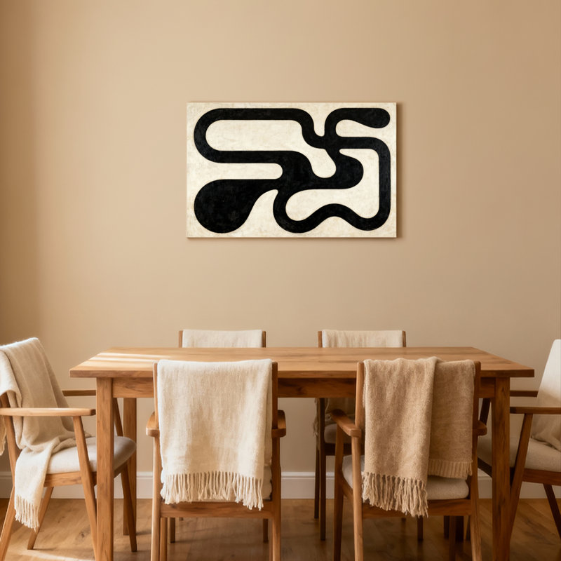 Ensemble de 1 tableau sur toile à motif géométrique abstrait noir et blanc, H 12 po x l 18 po