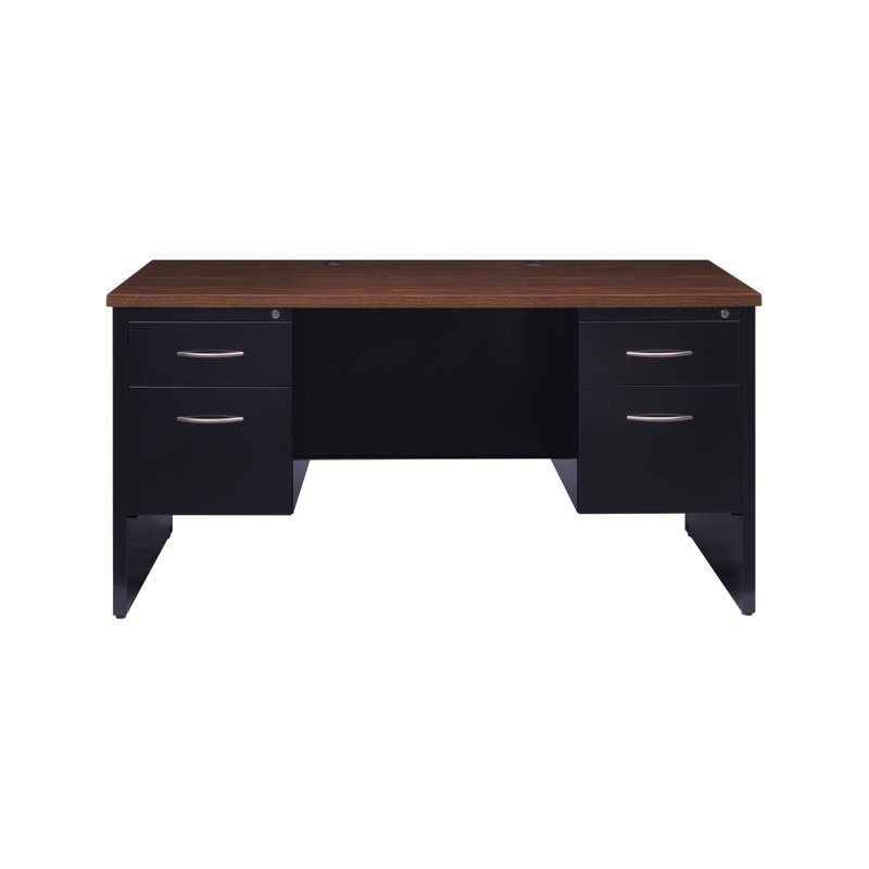 Metal Base Writing Desk, Black/Walnut
