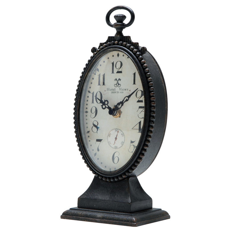 Horloge de table analogique à quartz, Rustique / Noir