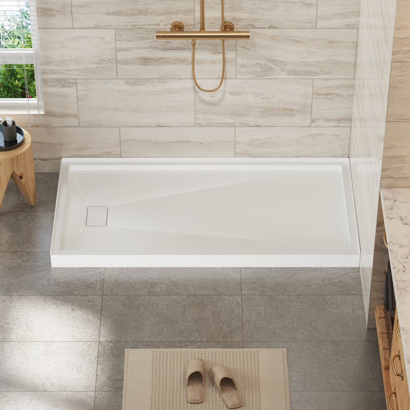 Base de douche 60 po x 60 po à simple seuil et drain à gauche avec surface solide et texture antidérapante, Gauche