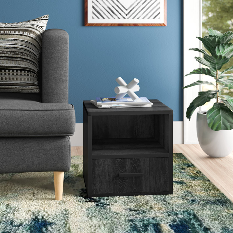 Table d'appoint empilable avec tiroir, noir, Noir