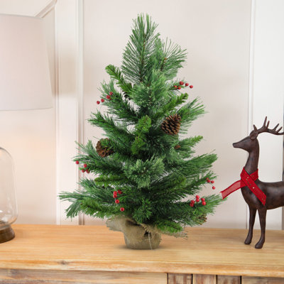 Arbre de Noël artificiel 24 po avec baies et cachemire mélangé 24 po - non éclairé
