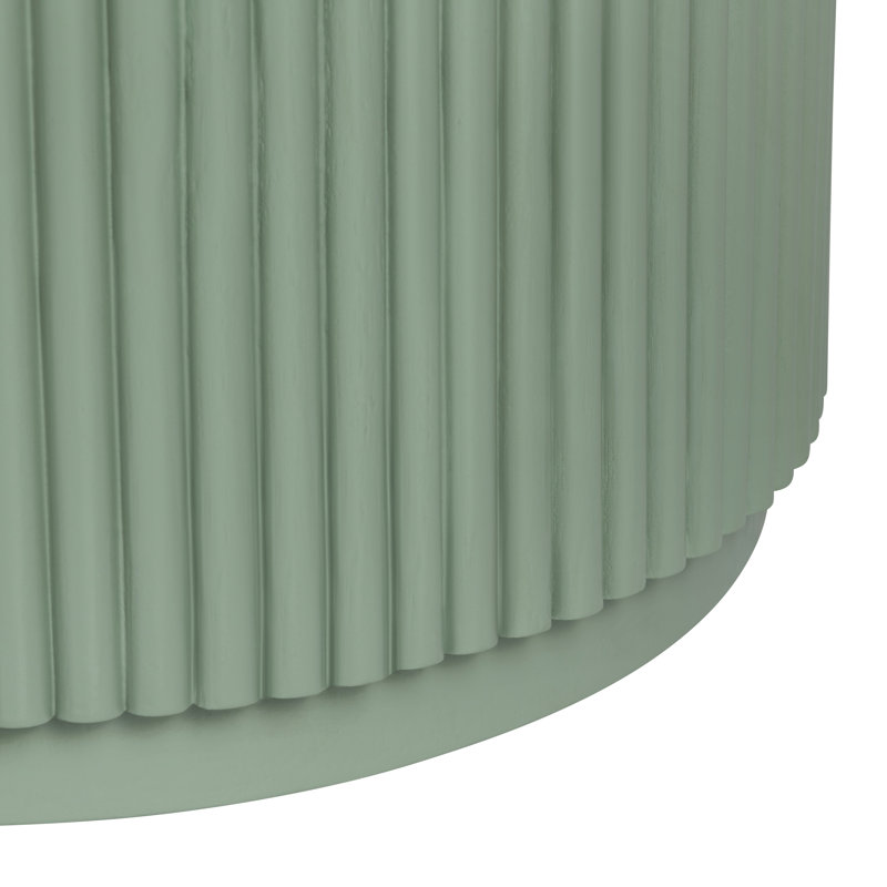 Round Solid Wood Accent_End Table, Green