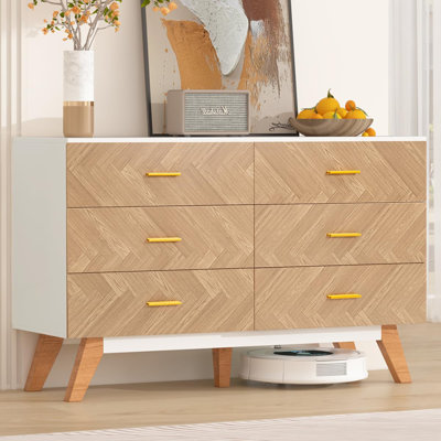 Commode moderne en bois, commode double 6 tiroirs, 6 commodes, armoire de rangement pour chambre à coucher, salon, couloir, entrée - chêne